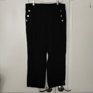 Joie wide leg pants cropped linen black large button pockets flowy elastic waist